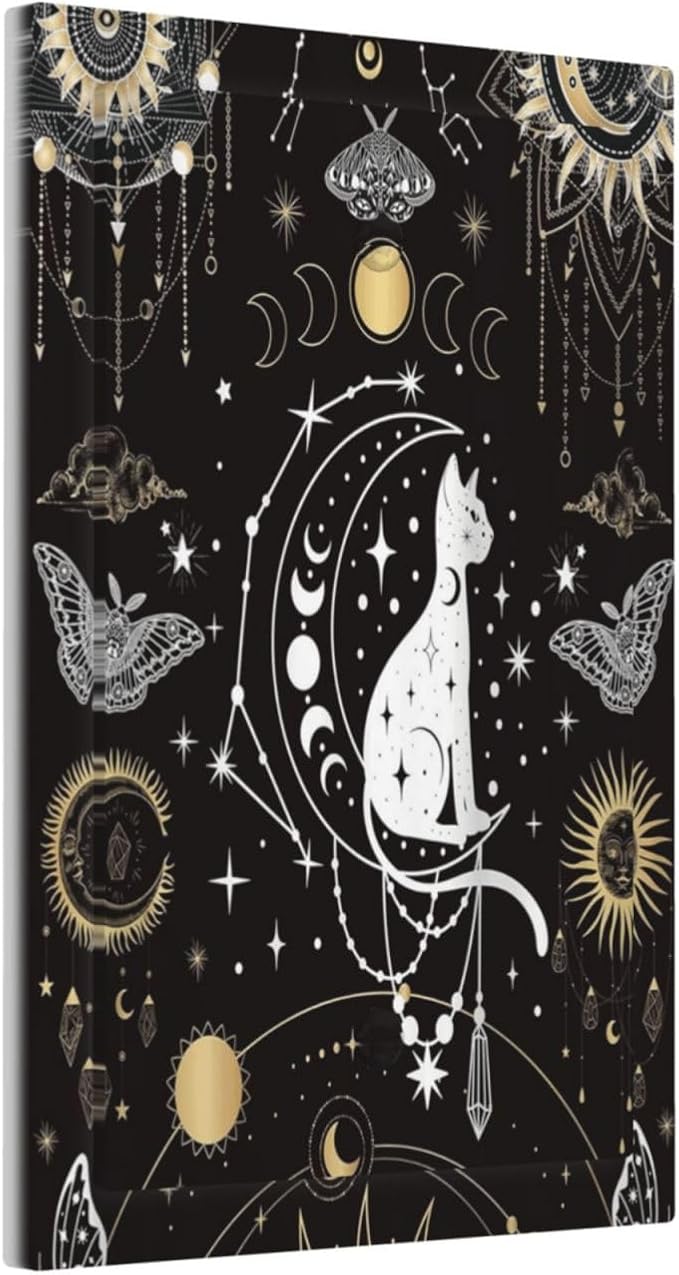 White Cat Tarot Moon Phases Moth Celestial Gothic Light Switch Cover Plate 1 Gang No Device Blank Electrical Wall Plates Faceplate Decorative Switch Plate Covers for Kids Room Bedroom Decor