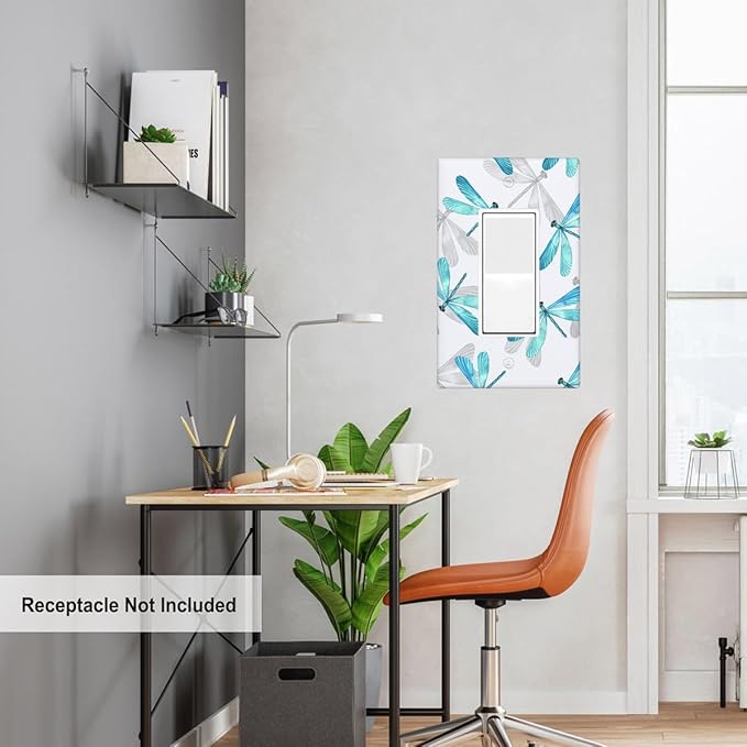 Blue Dragonfly Single Rocker Wall Plate Spring Summer Flying Dragonfly Decorator Rocker Switch Plate Decorative 1 Gang Lightswitch Cover Home & Office