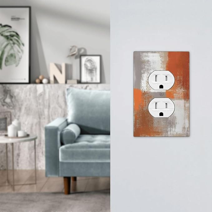 Orange Grey Abstract Art Oil Painting Outlet Covers 1 Gang Duplex Light Switch Cover Decorative Switch Plates Electrical Receptacle Faceplate Wall Plate For Home Farmhouse Decor