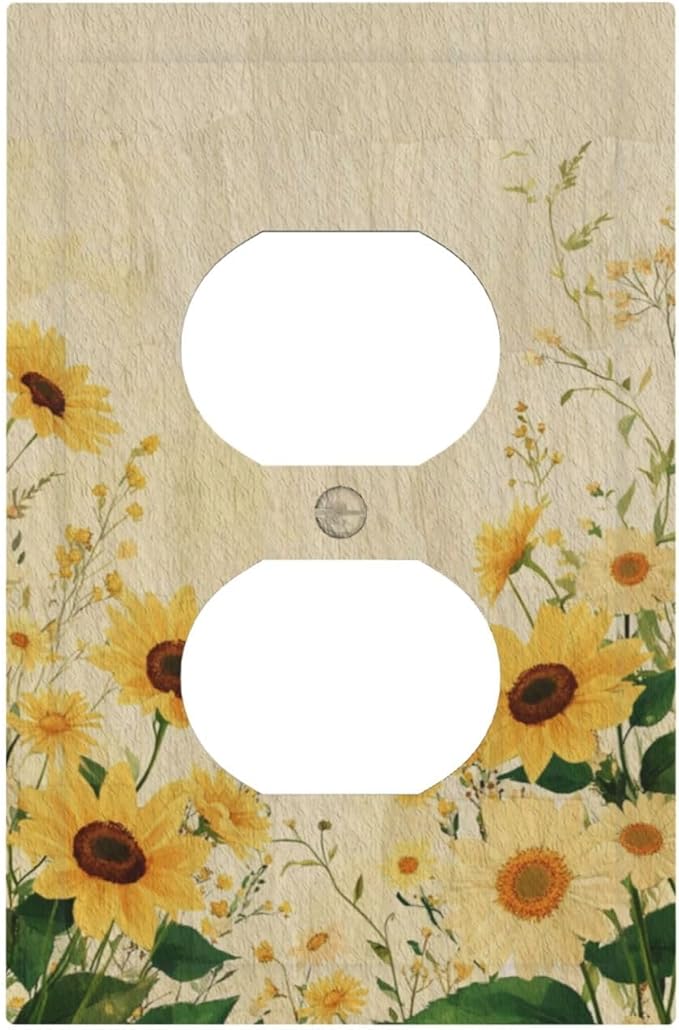 Decorative Outlet Covers with Vintage Botanical Sunflower Field Design 1 Gang Duplex Light Switch Cover Plate Unique Wall Plates Switchplate Cover for Nature Yellow Blooms Wall Decor