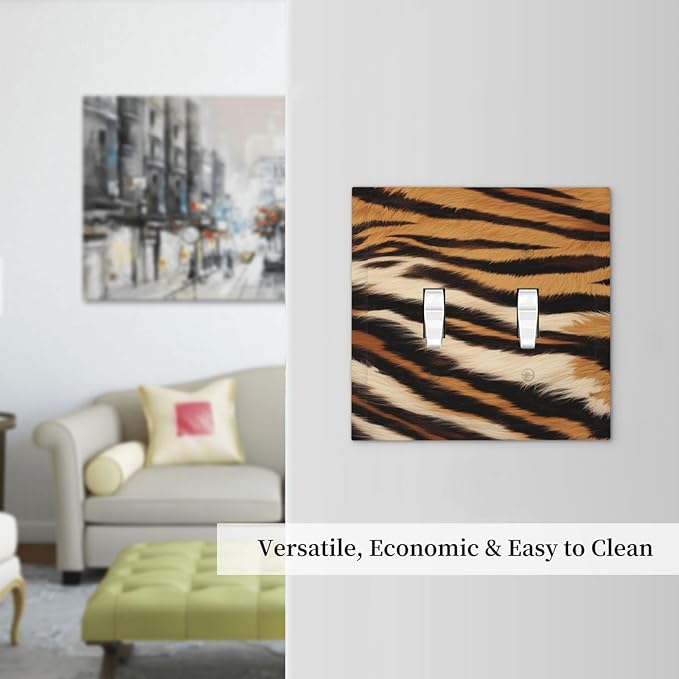 Tiger Texture Wild Animal Skin Pattern Print Decorative Switch Plates 2 Gang Double Toggle Outlet Light Switch Cover Wall Plate Electrical Faceplate for Kids Room Office Decor
