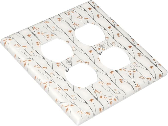 Boho Floral Watercolor Tree Branch Flower Minimalist Outlet Covers 2 Gang Double Duplex Decorative Light Switch Covers Electrical Wallplates Socket Faceplate for Bedroom Living Room Decor