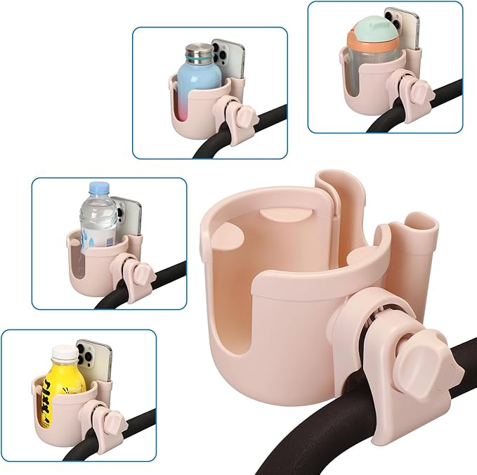Accmor Stroller Cup Holder with Phone Holder, Bike Cup Holder, Universal Cup Holder for Uppababy Nuna Doona Strollers, 2-in-1 Cup Phone Holder for Stroller Bike Accessory