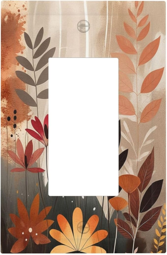 Boho Minimalist Vintage Wildflowers Plant Floral Art Watercolor Decorative Outlet Covers 1 Gang Single Rocker Wall Plates Gfci Faceplate Light Switch Cover Plate for Bedroom Living Room Decor