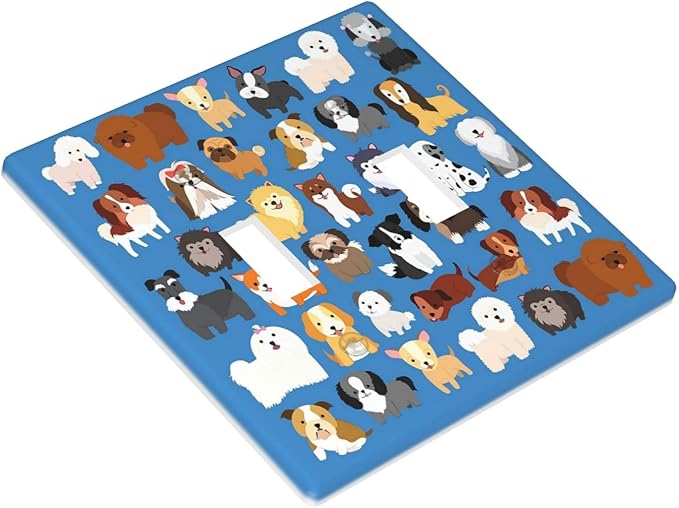 Cute Animal Dogs Puppy Decorative Outlet Cover Double Toggle Light Switch Plate Cover Electricity Receptacles Plates For Home Kitchen Living Bedroom 4.5 * 4.5