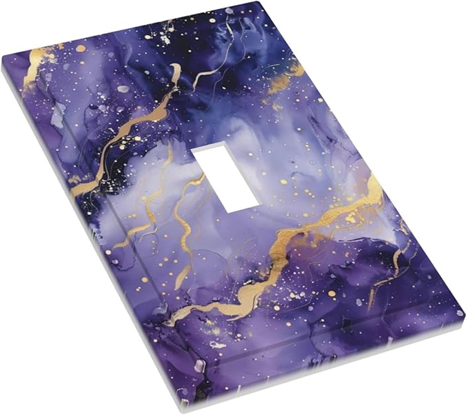 Decorative Light Switch Plate Covers Modernity Abstract Purple Golden Marble 1 Gang Wall Plate Single Toggle Switch Cover Plate Jumbo Electrical Switchplate Receptacle Faceplate