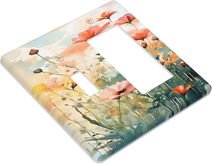 Vintage Red Orange Yellow Poppy Floral Flowers Outlet Covers 1 Toggle 1 Rocker Combination Decorative Wall Plate Electrical Switch Plates Light Switch Cover Plate for Bedroom Living Room Decor