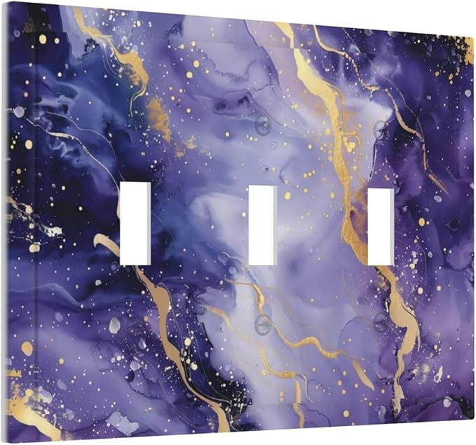 Decorative Light Switch Plate Covers Modernity Abstract Purple Golden Marble 3 Gang Wall Plate Switch Cover Plate Triple Toggle Jumbo Electrical Faceplate for Bathroom Kitchen Decor