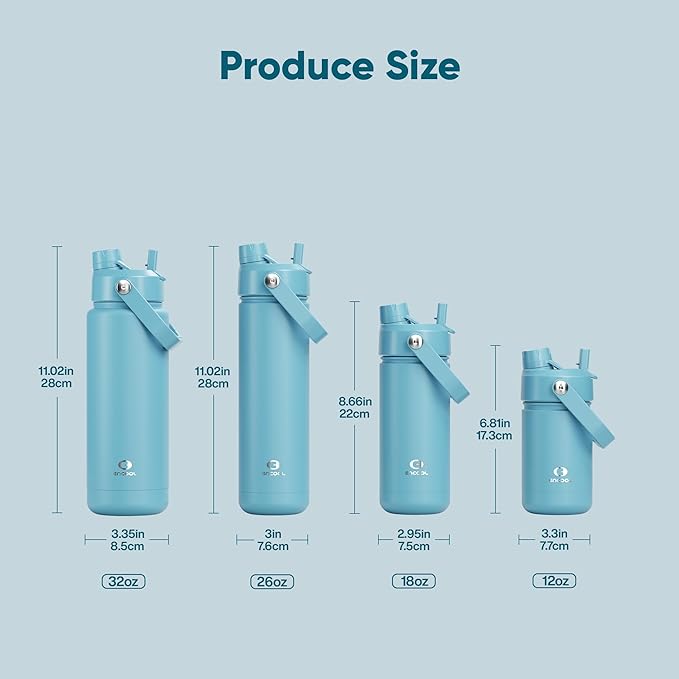 ENCOOL Insulated Water Bottle with Straw Stainless Steel Water Bottle, Leak-Proof, BPA-Free, Double Wall Vacuum Keeps Cold for 24 Hours for Sports, Travel, School (32 oz, Pewter Blue)