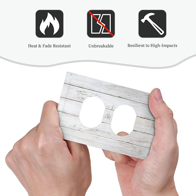 Modern Rustic Wood White Oak Print Outlet Covers 1 Gang Duplex Light Switch Cover Decorative Switch Plates Electrical Receptacle Faceplate Wall Plate for Farmhouse Home Decor