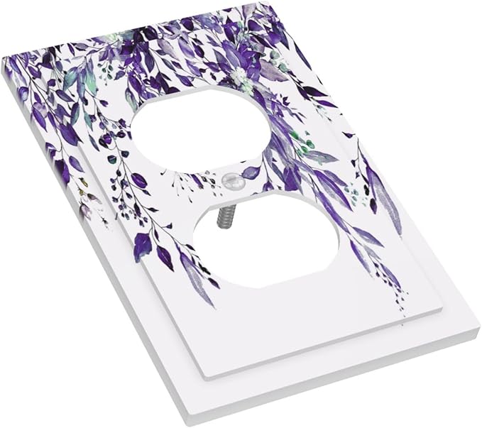 Decorative Outlet Covers Purple Eucalyptus Boho Olive Leaves Country 1 Gang Wall Plate Cover Receptacle Duplex Light Switch Cover Plate Single Dual Plug Covers Electrical Switchplate