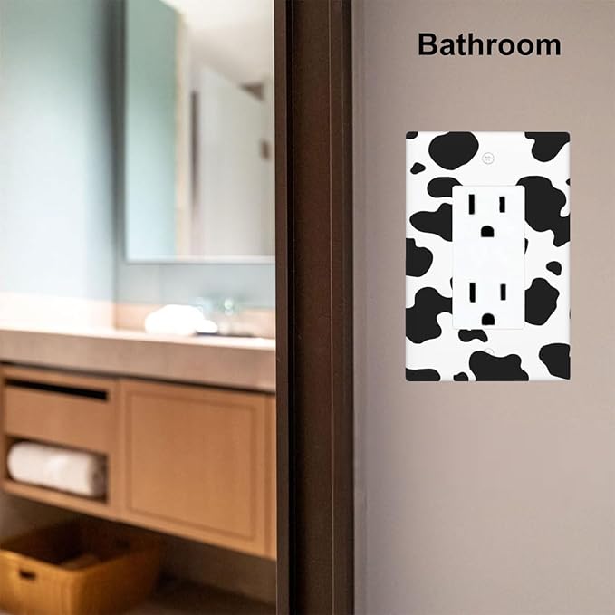 Black White Cow Print 1-Gang Rocker Wall Plate, Farm Cow Pattern Switch Cover, Rustic Western Farmhouse Country Home Decor