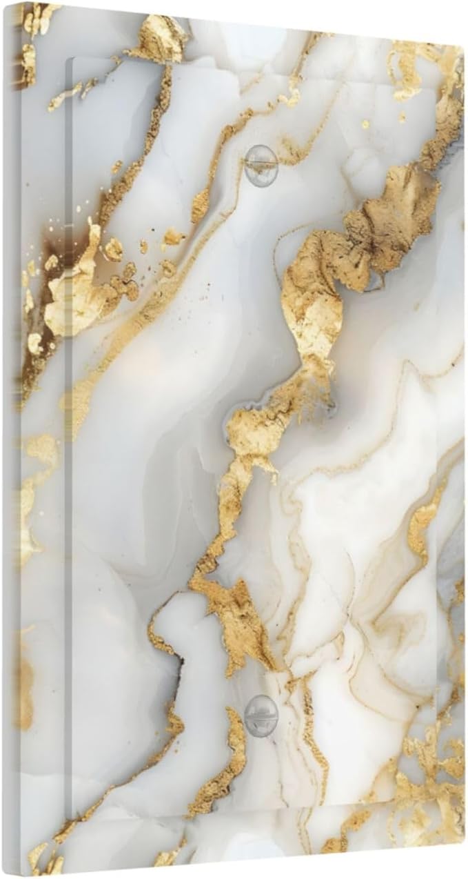 Luxurious White Gold Marble Patterns Abstract Light Switch Cover Plate 1 Gang No Device Blank Electrical Wall Plates Faceplate Decorative Switch Plate Covers for Bathroom Kitchen Decor
