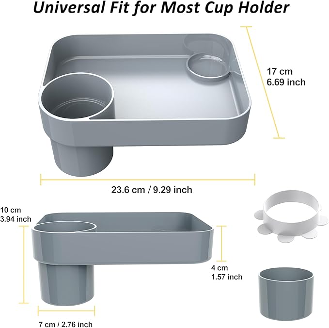 Car Seat Snack Tray for Kids, Mess-Free Square Travel Tray Cup Holder Snack Tray, Durable Car Food Tray for Toddlers, Universal Fit Kids Travel Road Trip Essentials (Gray)