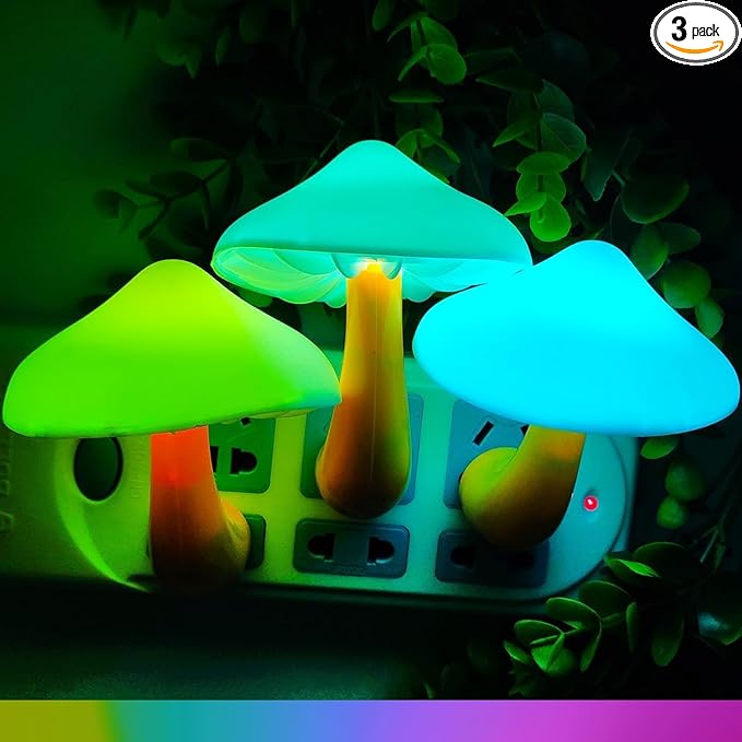 AUSAYE 3 Pack Sensor LED Night Light Plug in Lamp 7 Color Changing Mushroom Light Cute Night Lights for Adults Kids NightLight Bedroom,Bathroom,Toilet,Hallway,Stairs,Kitchen,Basement