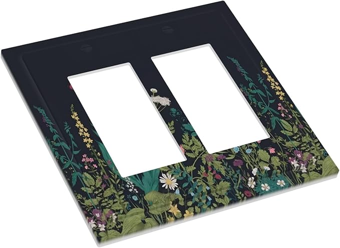 Boho Garden Flowers Weeds Floral Wildflowers Decorative Outlet Covers 2 Gang Double GFCI Rocker Electrical Wall Panels Light Switch Cover Plate for Bedroom Living Room Decor
