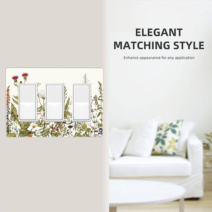 Country Vintage Wild Flowers Floral 3 Gang Triple Rocker/Decorator Light Switch Wall Plate Cover Decorative GFCI Electrical Faceplate Switchplate Dimmer