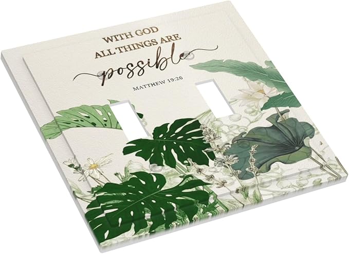 Decorative Light Switch Cover Plate Boho Green Monstera Leaf Inspirational Quotes 2 Gang Outlet Covers Double Toggle Wall Plates for Electrical Switch Plate Covers Faceplate