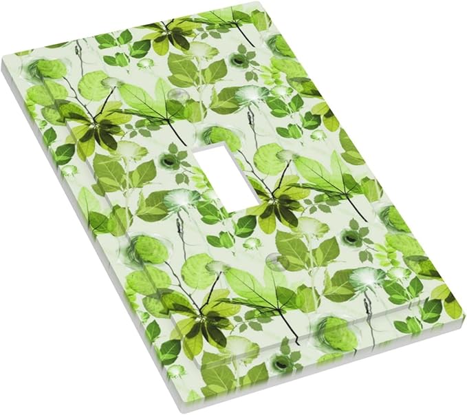 Green Leaves Spring Plant Floral Decorative Light Switch Cover 1 Gang Single Toggle Device Electrical Faceplate Switchplates Decorator Outlet Wall Plate for Bed Room Living Room Decor