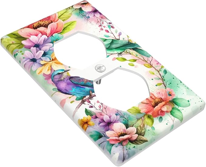 Bird Floral Flower Outlet Covers Decorative Electrical Outlets Duplex Outlet 1-Gang Wall Plate Receptacle Wall Outlet Cover