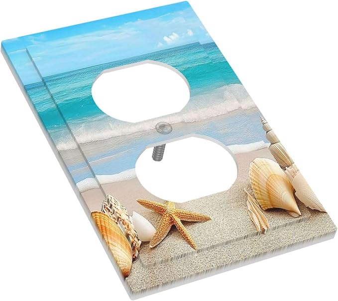 Outlet Covers Seashells Beach Starfish Scallop 1 Gang Duplex Light Switch Cover Decorative Switch Plates Electrical Receptacle Faceplate Wall Plate For Bathroom Home Decor