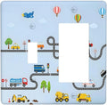 Road Construction Car Truck Hot Air Balloon Outlet Covers 1 Toggle 1 Rocker Combination Decorative Wall Plate Electrical Switch Plates Light Switch Cover Plate for Nursery Kids Room Decor