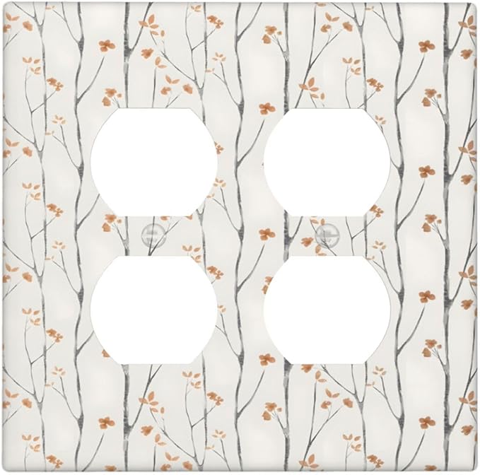 Boho Floral Watercolor Tree Branch Flower Minimalist Outlet Covers 2 Gang Double Duplex Decorative Light Switch Covers Electrical Wallplates Socket Faceplate for Bedroom Living Room Decor