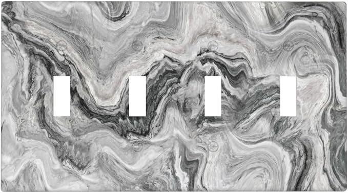 Beautiful Grey Marble Texture Simple Abstract Print Light Switch Covers Quad Toggle Electrical Faceplate 4 Gang Wall Plate Decorative Switch Plates for Bathroom Kitchen Decor