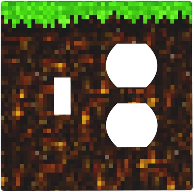Outlet Covers Pixel Grass Block 2 Gang Decorative Switch Plates 1 Toggle Duplex Combo Light Switch Cover GFCI Electrical Wall Plates for Kids Room Home Decor