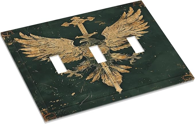 Medieval Retro Golden Eagle Totem Decorative Switch Plates 3 Gang Wall Plate Faceplate Electrical Wall Panels Triple Toggle Light Switch Cover for Bedroom Living Room Decor