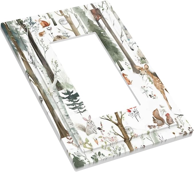 Snow Bear Fox Deer Forest Squirrel Wild Life Animal Decorative Outlet Covers 1 Gang Single Rocker Light Switch Cover Plate Wall Plates GFCI Faceplate for Farmhouse Kids Room Decor