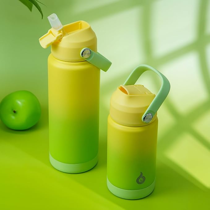 BJPKPK Insulated Water Bottle with Straw Lid, 18oz Thermo Water Bottles, Flex Handle & Non-slip Boot, BPA Free Leak Proof Stainless Steel Metal Thermo, Tumblers, Cups,Fresh Green
