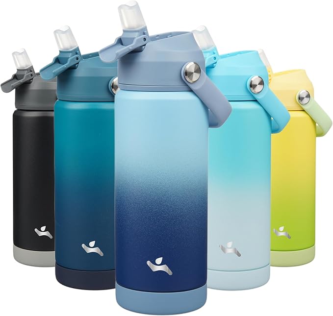 Konokyo Insulated Water Bottle with Straw Lid,18 oz Stainless Steel Vacuum Metal Bottle with Silicone Handle,Sky
