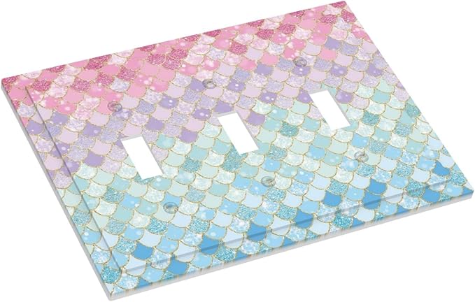 Colorful Mermaid Scales 3 Gang Light Switch Plate Decorative Triple Toggle Wall Plate Cover Electrical Faceplate Swichcovers for Girls Bedroom Kids Baby Nursery Living Room Bathroom Art Panel Decor