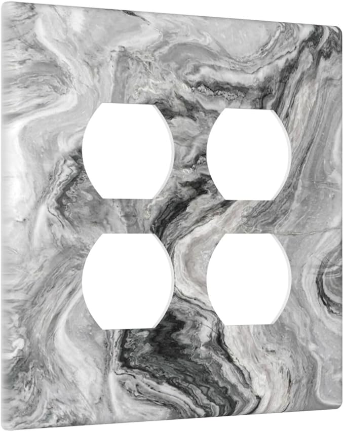 Beautiful Grey Marble Texture Simple Abstract Print Outlet Covers 2 Gang Double Duplex Decorative Light Switch Covers Electrical Wallplates Socket Faceplate for Bathroom Kitchen Decor