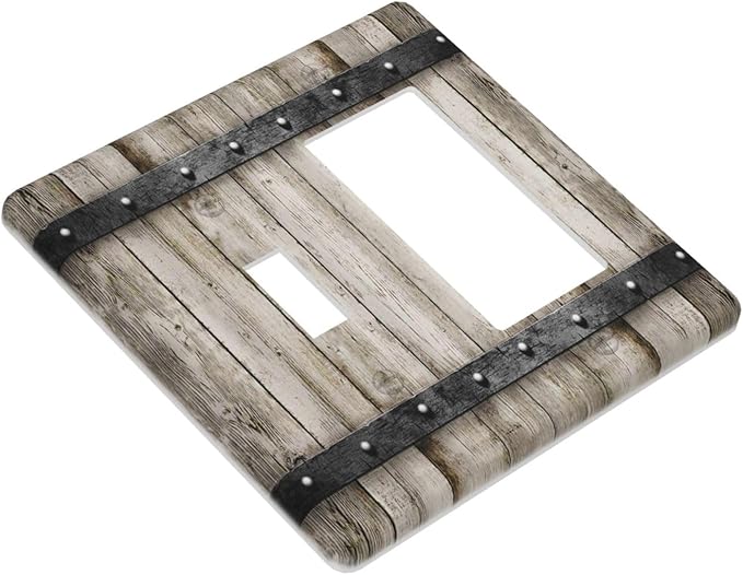 Rustic Vintage Brown Wood Plank 2 Gang Single Toggle/Rocker Combination Light Switch Cover Decorative Wall Plate Cover Electrical Faceplate Art Decor