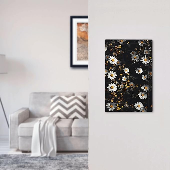 White Black Daisy Wildflower Modern Chrysanthemum Light Switch Cover Plate 1 Gang No Device Blank Electrical Wall Plates Faceplate Decorative Switch Plate Covers for Bedroom Farmhouse Decor