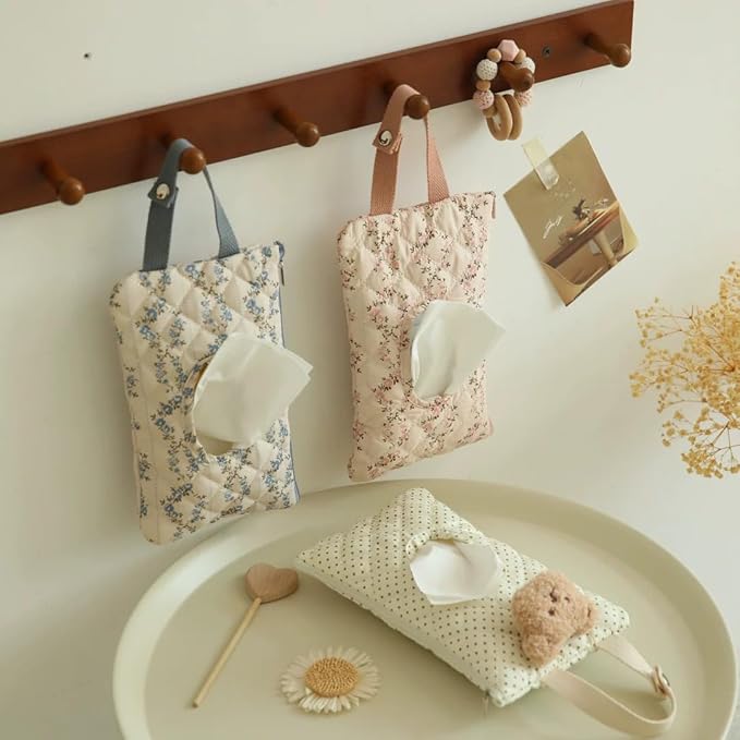 Quilted Baby Wipe Holder Quilted Wipe Pouch Portable Hanging Floral Wet Wipes Bag for Car, Stroller