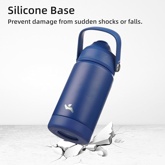 Konokyo Insulated Water Bottle with Straw Lid,12 oz Stainless Steel Vacuum Metal Bottle with Silicone Handle,Klein Blue