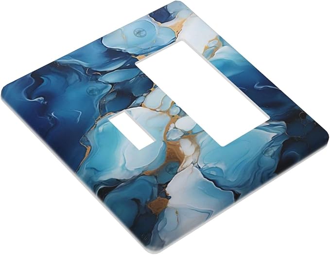 Decorative Outlet Covers Artistic Abstract Blue Marble Gold Line Painted 2 Gang 1 Gang Wall Plate Cover Single Toggle Rocker Combination Light Switch Plate Covers Jumbo Switch Cover
