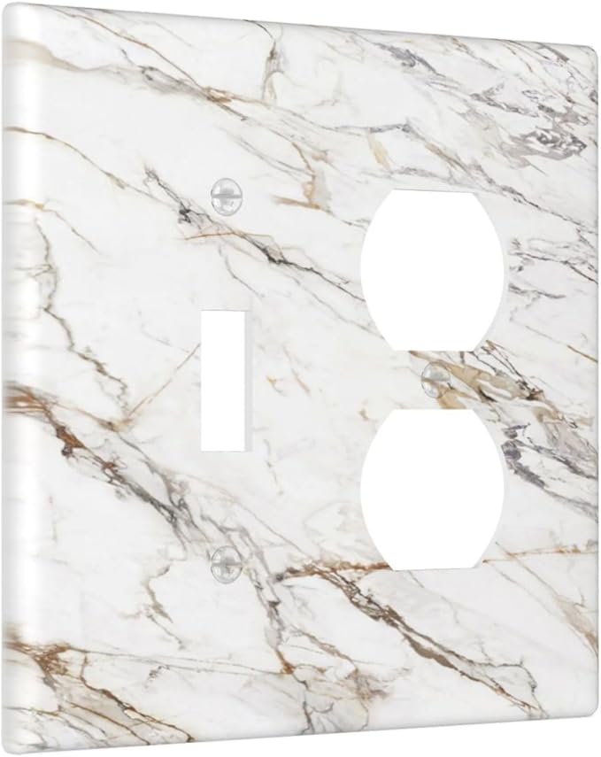 Outlet Covers White Brown Marble Abstract Modern Luxury 2 Gang Decorative Switch Plates 1 Toggle Duplex Combo Light Switch Cover GFCI Socket Cover WallPlates for Bathroom Kitchen Decor