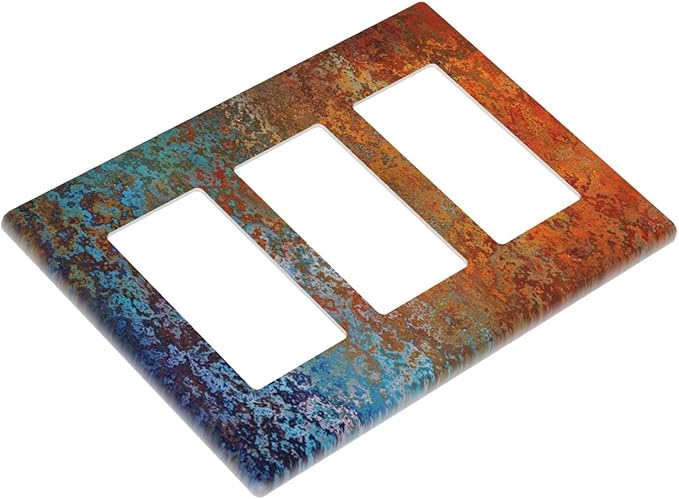 Decorative Switch Plate Covers Vintage Copper Rust 3 Gang Triple Rocker Decora Light Switch Cover Red Celestial Blue Flatprint Outlet Wall Plate Electrical Faceplate GFCI for Bathroom Decor