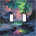Snow Mountain Aurora Waterfalls Rivers Forest Decorative Switch Plates 2 Gang Double Toggle Outlet Light Switch Cover Wall Plate Electrical Faceplate for Bedroom Living Room Decor