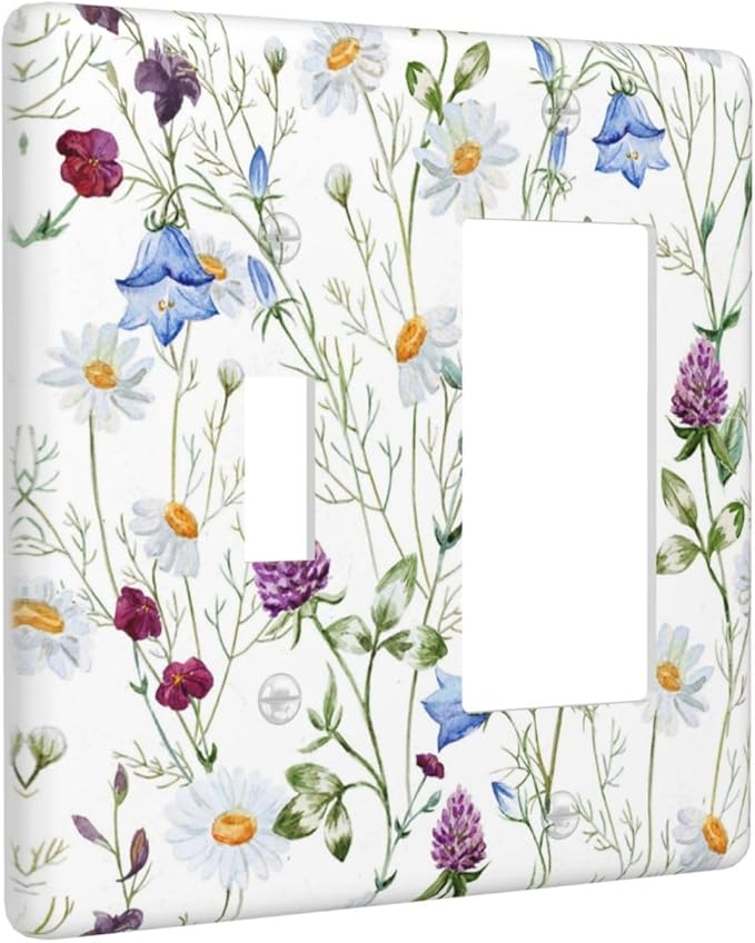 Floral Boho Multicolor Flower Plant Leaves Outlet Covers 1 Toggle 1 Rocker Combination Decorative Wall Plate Electrical Switch Plates Light Switch Cover Plate for Bedroom Living Room Decor