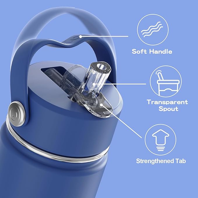 OISIZ 18oz Kids Water Bottle with Straw Lid, Vacuum Insulated Water Bottle Stainless Steel Bottles for Kids for School, Leakproof Water cups, BPA Free and Keep Cold for 24 Hours,Easy to Clean