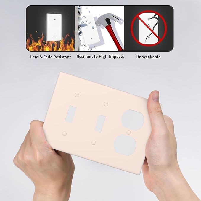 Beige 3 Gang 2 Toggle 1 Duplex Combination Light Switch Plate Decorative Triple Toggle Wall Plate Cover Electrical Faceplate Switch Face Plate