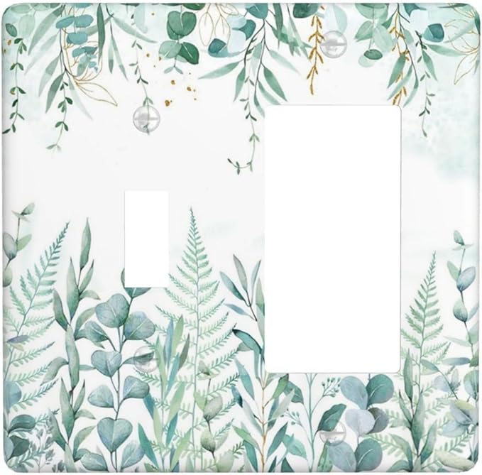 Boho Green Eucalyptus Leaf Floral Sage Flower Outlet Covers 1 Toggle 1 Rocker Combination Decorative Wall Plate Electrical Switch Plates Light Switch Cover Plate for Bedroom Living Room Decor