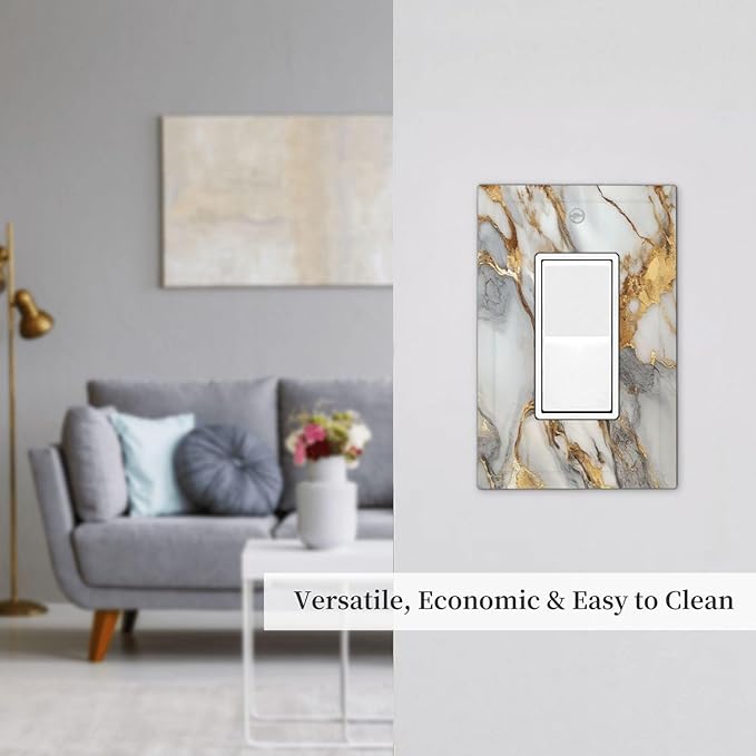Outlet Covers White Gold Abstract Luxury Marble Patterns 1 Gang Single Rocker Light Switch Cover Plate Decorative GFCI Wallplates Socket Cover Electrical Switch Plate Covers for Bathroom Home