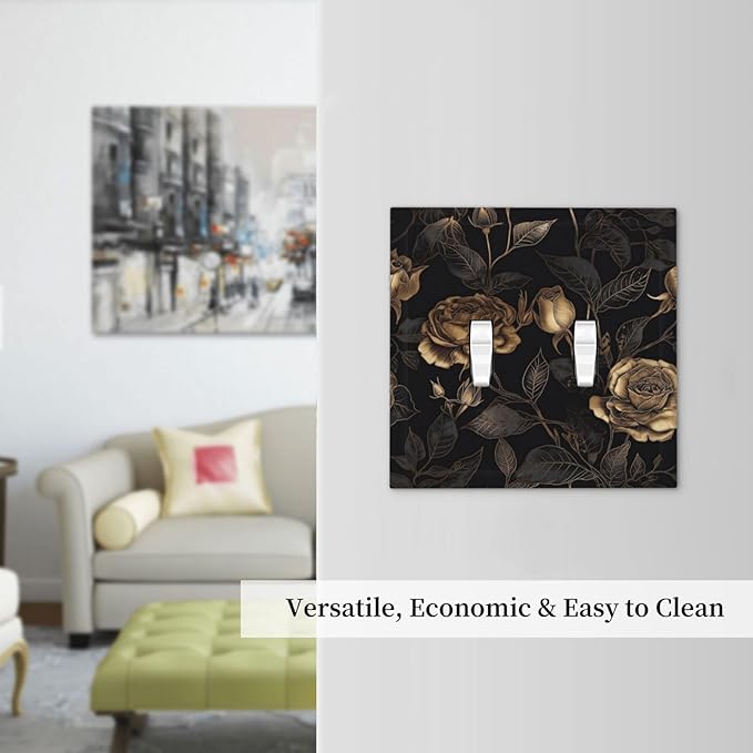 Black Floral Dark Vintage Gold Rose Flower Decorative Switch Plates 2 Gang Double Toggle Outlet Light Switch Cover Wall Plate Electrical Faceplate for Bedroom Living Room Decor