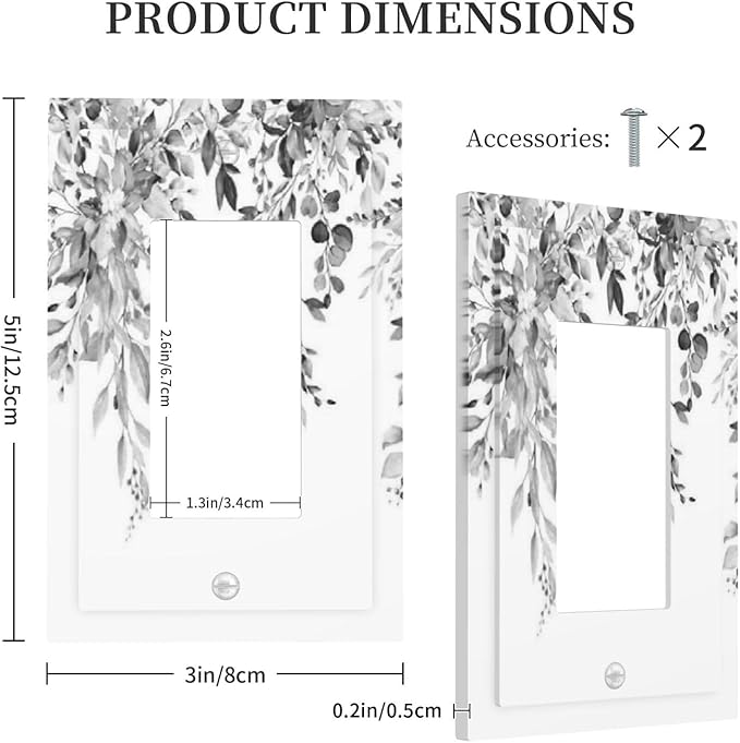 Decorative Outlet Covers Grey Floral Plant Eucalyptus Leaf Flower 1 Gang Single Rocker Light Switch Cover Plate Wall Plates Gfci Faceplate For Bed Room Living Room Decor